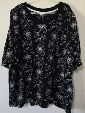 Jane & Delancey Embroidered Floral Plus Size Top Black Cotton Blend Size 3x